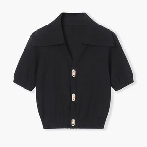 Commense Effortless Collared Black Top